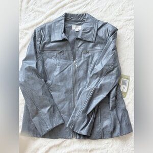 Erin London Faux Leather Blue "back down" Jacket  Women's XL - Vintage NEW EG